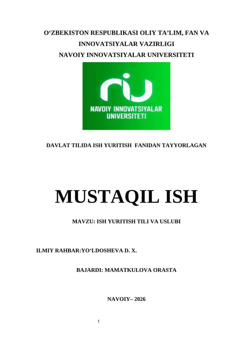 ISH YURITISH TILI VA USLUBI 1
