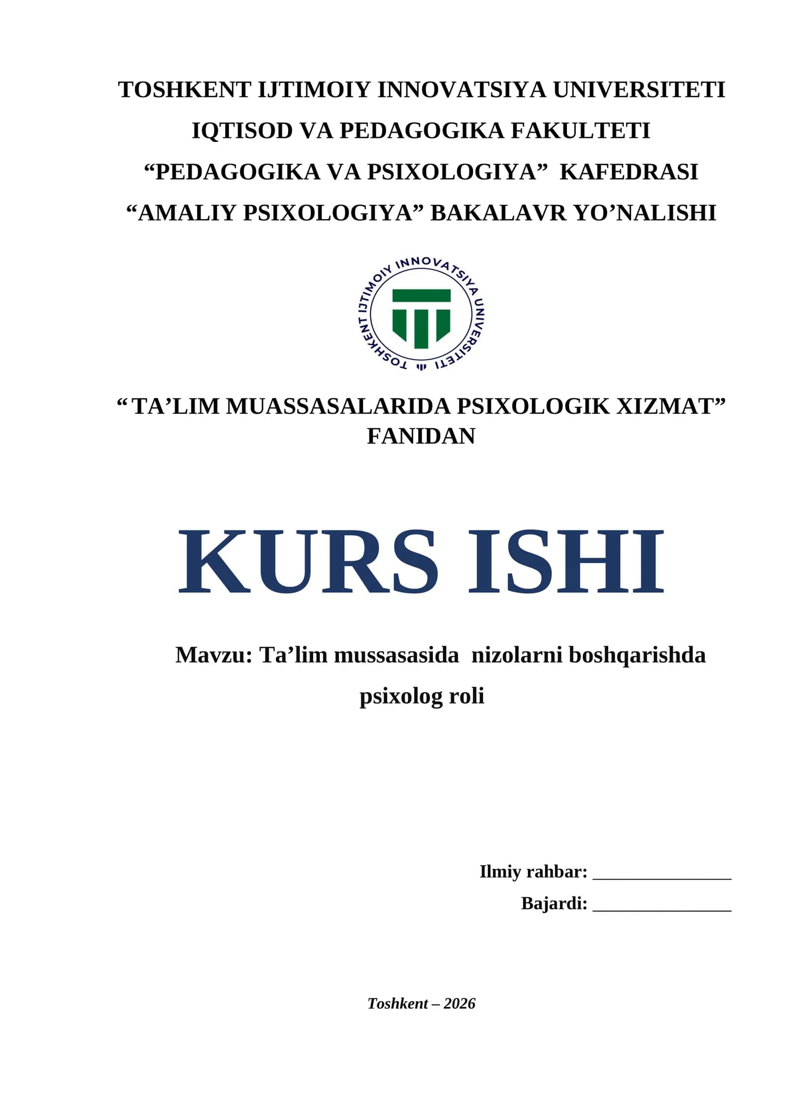 Taʼlim mussasasida nizolarni boshqarishda psixolog roli 1