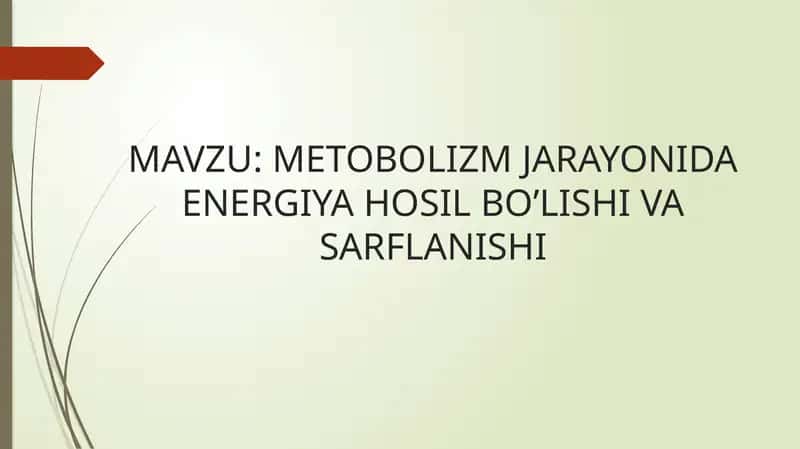 METOBOLIZM JARAYONIDA ENERGIYA HOSIL BO’LISHI VA SARFLANISHI 1