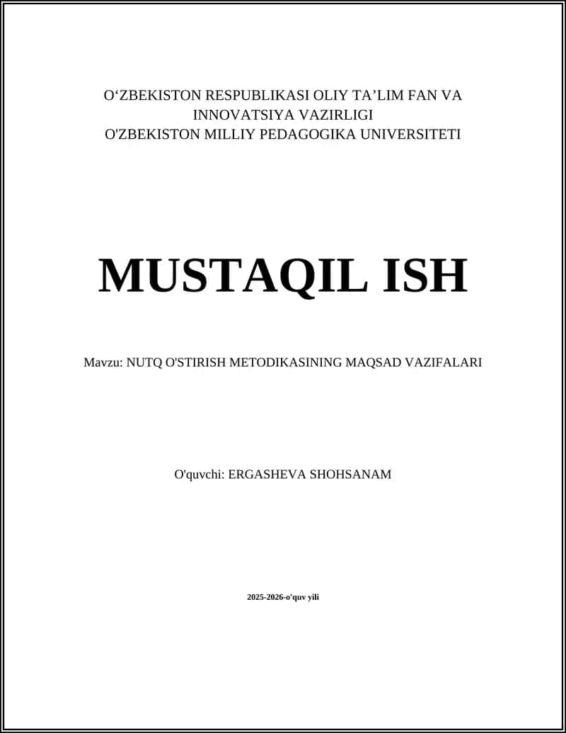 NUTQ O'STIRISH METODIKASINING MAQSAD VAZIFALARI 1
