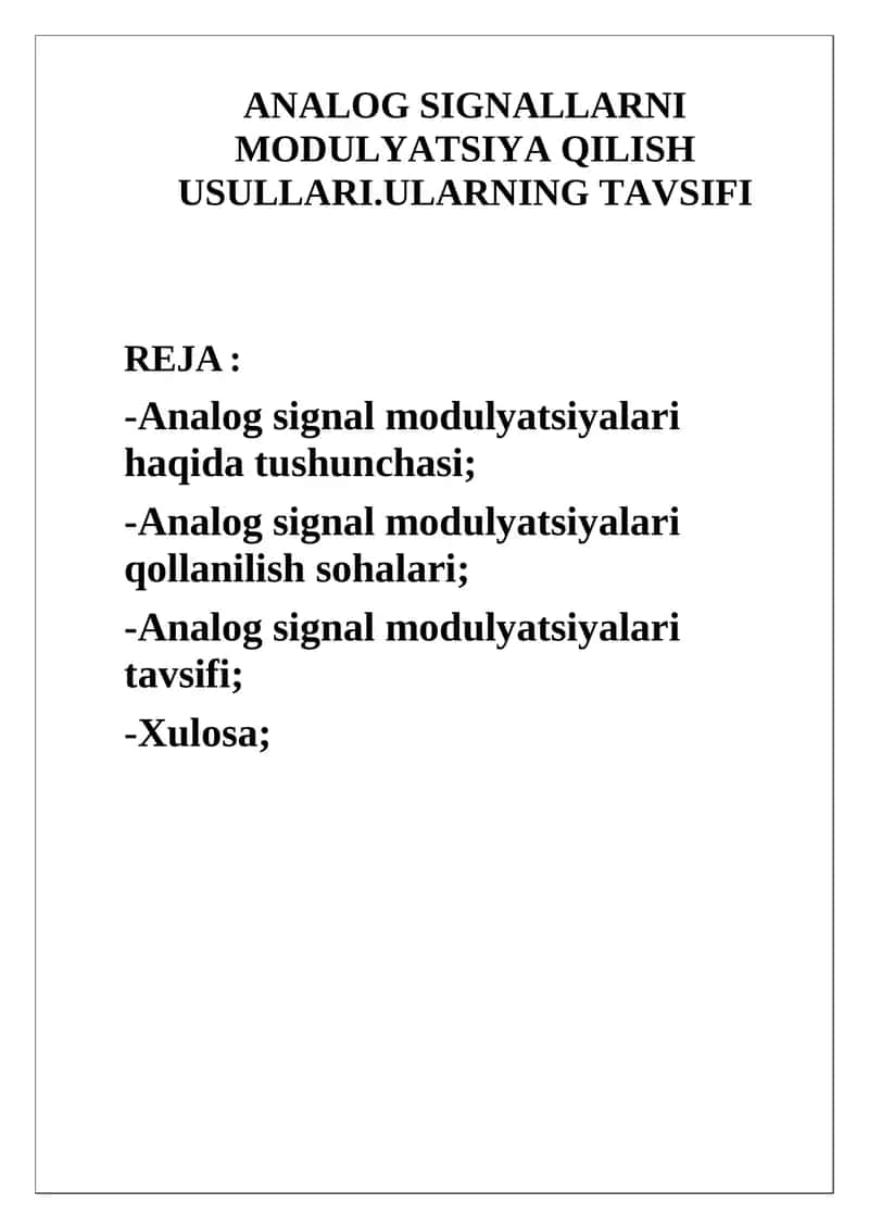 Analog Signallarni Modulyatsiya Qilish Usullari 1