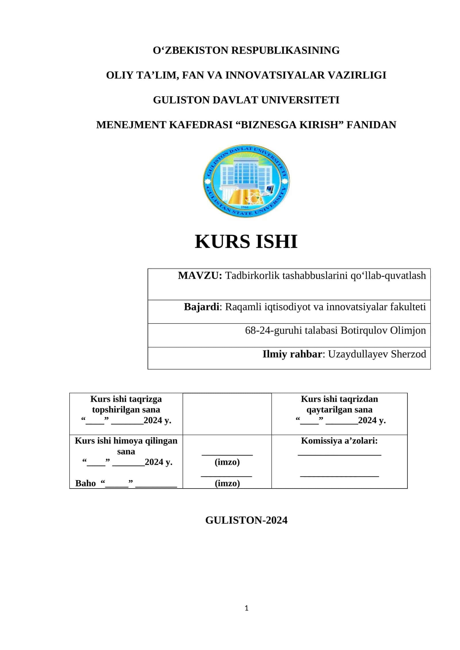 Tadbirkorlik tashabbuslarini qo‘llab-quvatlash 1