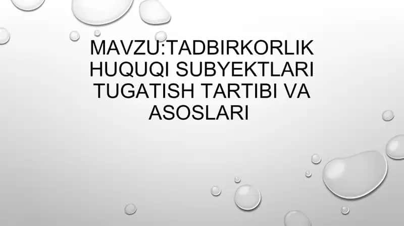 Tadbirkorlik Huquqi Subyektlari Tugatish Tartibi va Asoslari 1