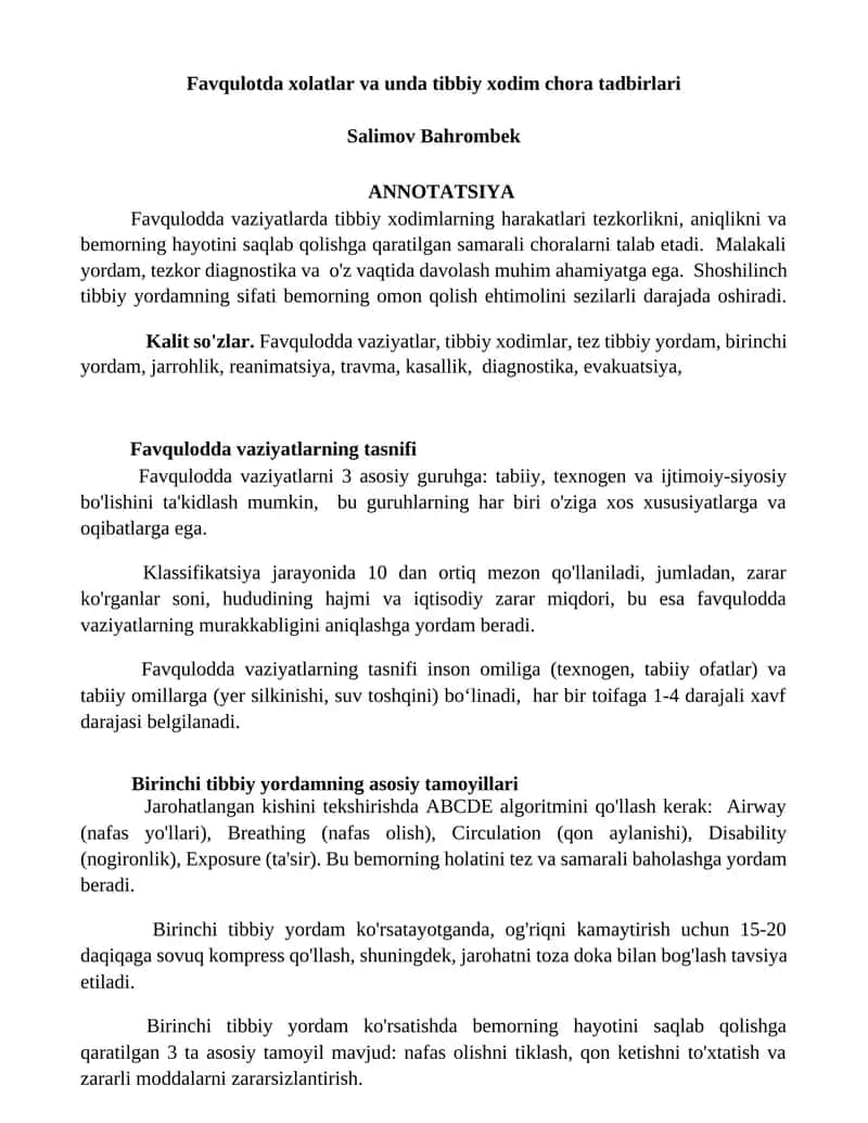 Favqulodda vaziyatlarda xodimlarning chora tadbirlari 1