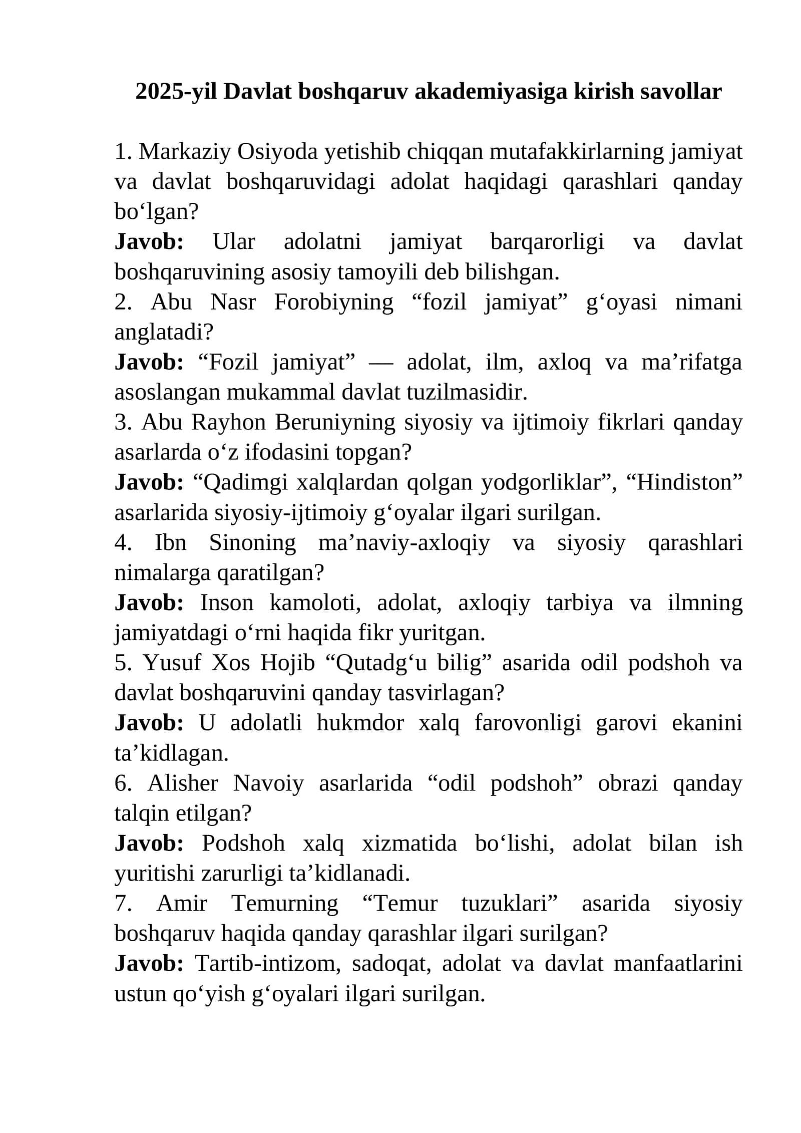 2025-yil Davlat boshqaruv akademiyasiga kirish savollar 1