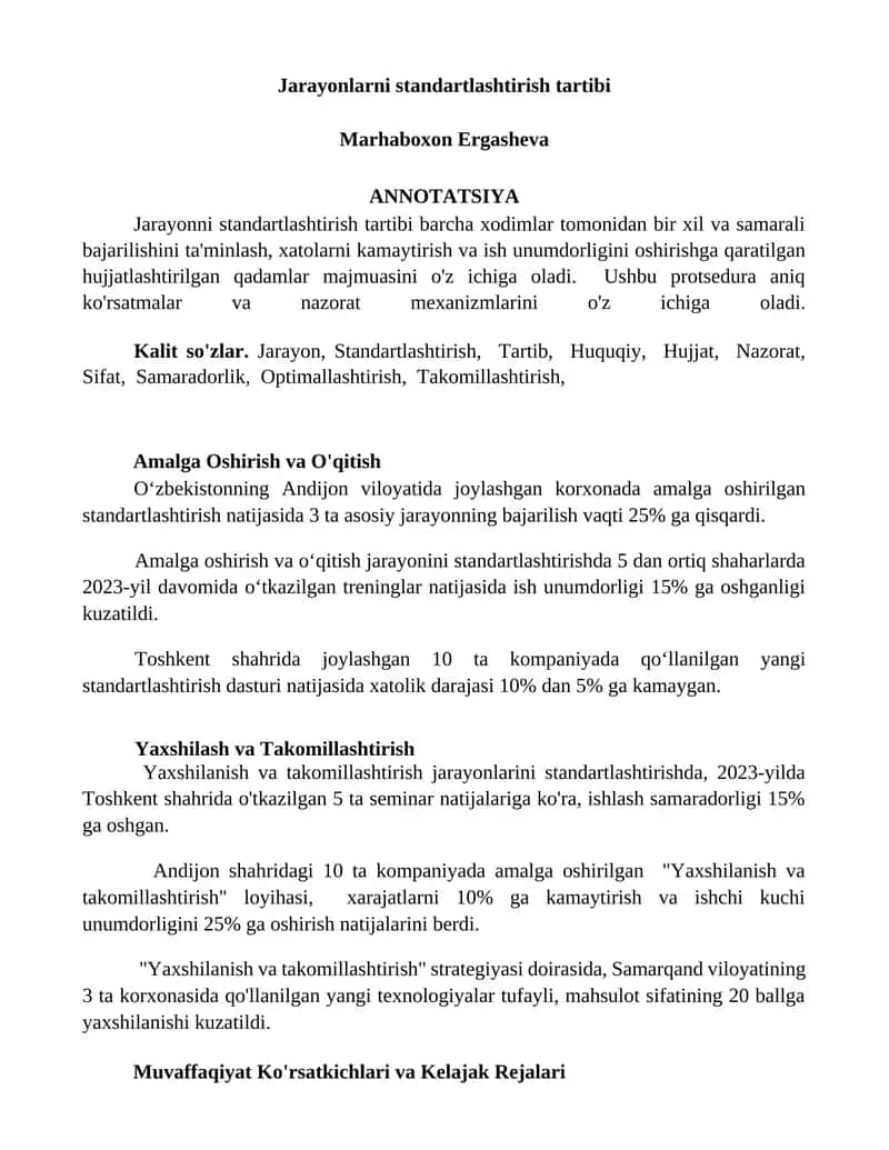 Jarayonlarni standartlashtirish tartibi 1