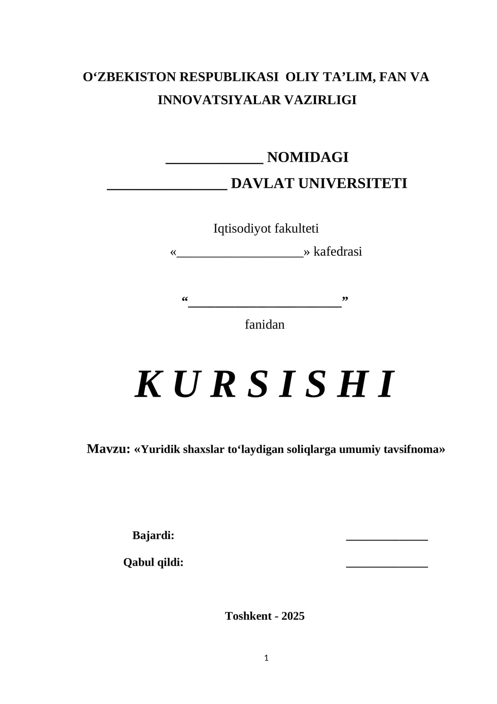 Yuridik shaxslar to‘laydigan soliqlarga umumiy tavsifnoma 1