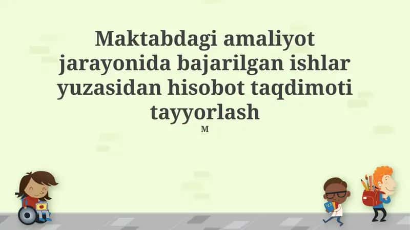 Amaliyot jarayonida bajarilgan ishlar yuzasidan hisobot taqdimoti tayyorlash 1