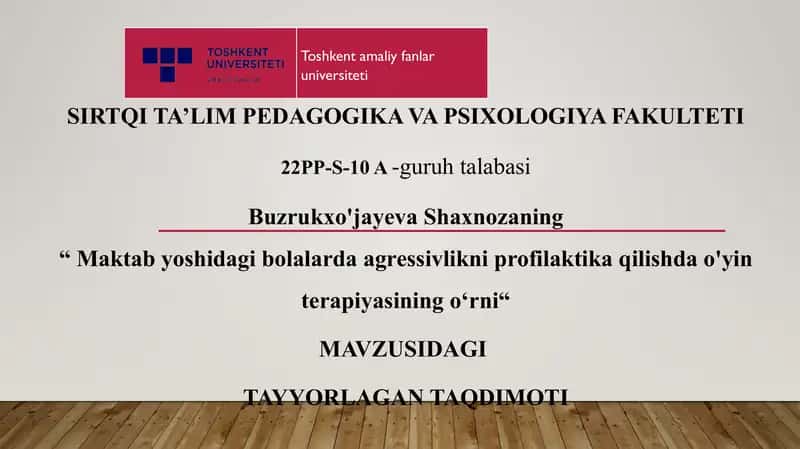 Maktab yoshidagi bolalarda agressivlikni profilaktika qilishda o'yin terapiyasining o‘rni. 1