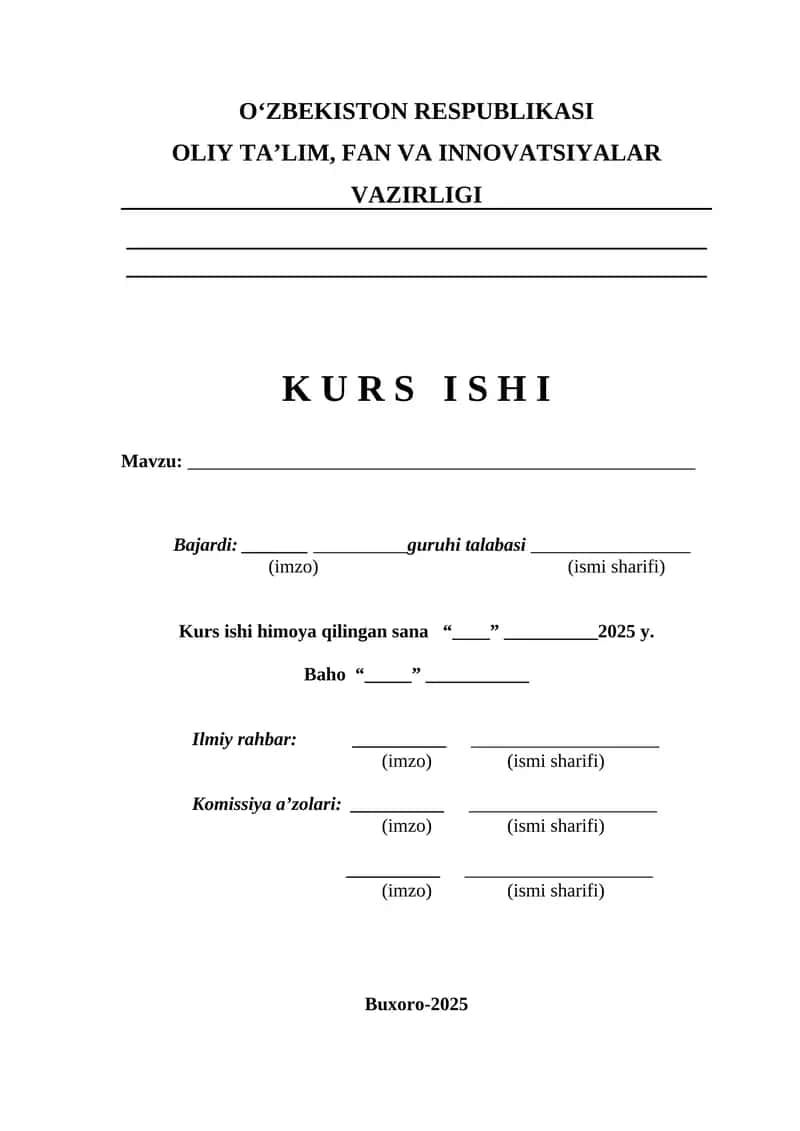 Kurs ishi yuza qismi kurs ishi yuza 1
