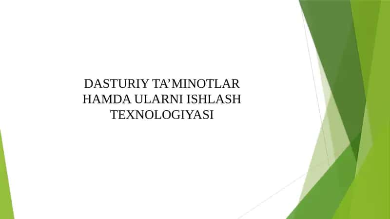 DASTURIY TA’MINOTLAR HAMDA ULARNI ISHLASH TEXNOLOGIYASI 1
