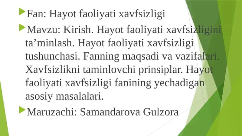 Hayot faoliyati xavfsizligi 1