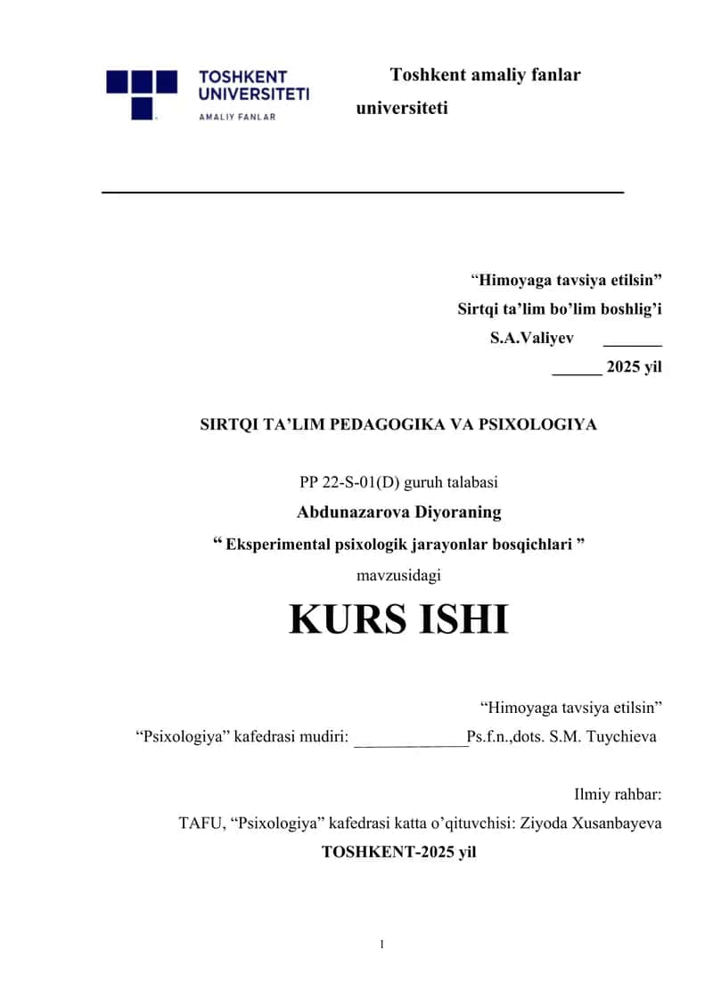 Eksperimental psixologik jarayonlar bosqichlari 1