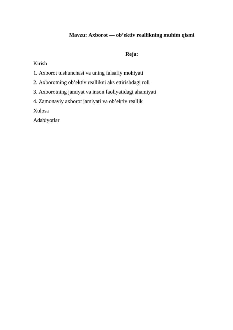 Axborot — ob’ektiv reallikning muhim qismi 1