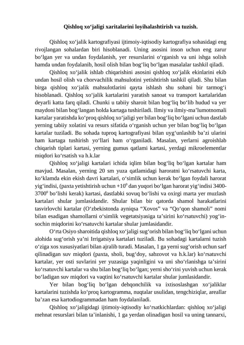 Qishloq xo‘jaligi xaritalarini loyihalashtirish va tuzish 1