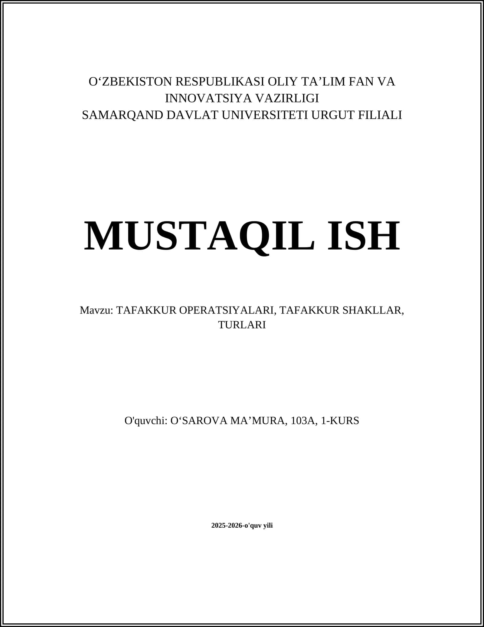 TAFAKKUR OPERATSIYALARI, TAFAKKUR SHAKLLAR, TURLARI 1