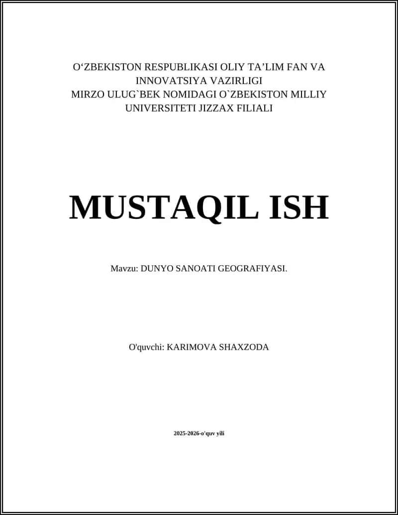 DUNYO SANOATI GEOGRAFIYASI 1