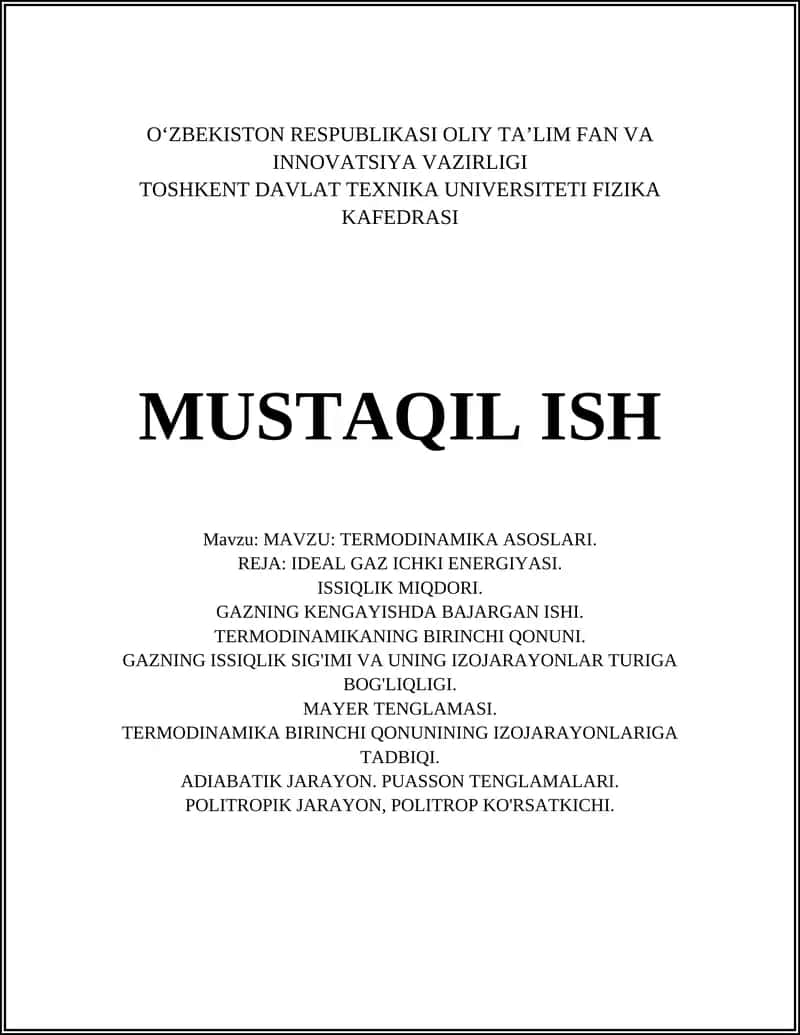 TERMODINAMIKA ASOSLARI 1
