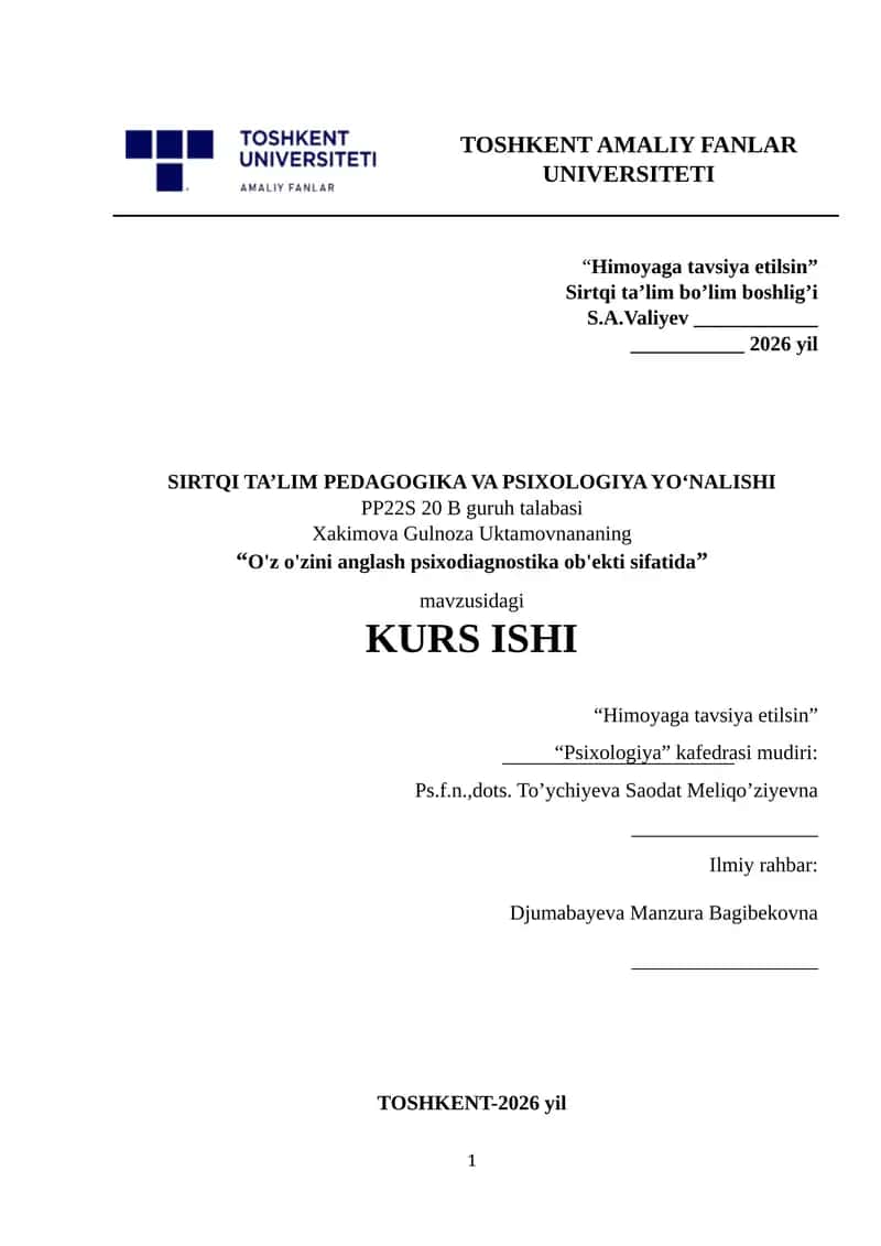 O'z-o'zini anglash psixodiagnostika ob'ekti sifatida 1