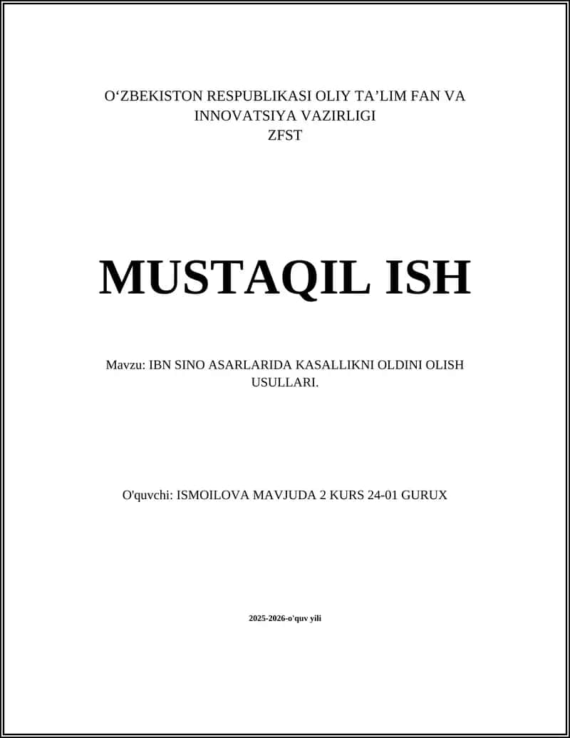 IBN SINO ASARLARIDA KASALLIKNI OLDINI OLISH USULLARI 1
