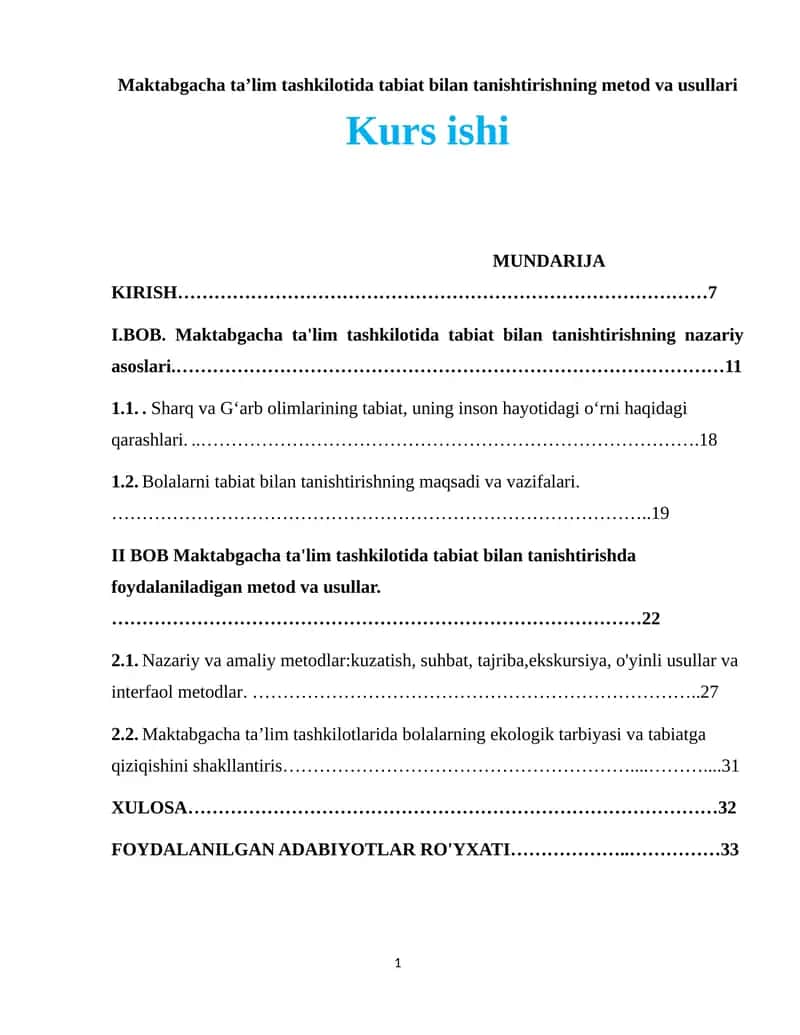 Maktabgacha ta’lim tashkilotida tabiat bilan tanishtirishning metod va usullari 1