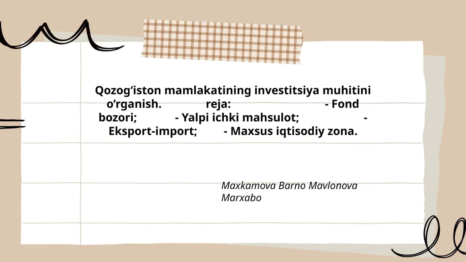 Qozog‘iston mamlakatining investitsiya muhitini o’rganish 1