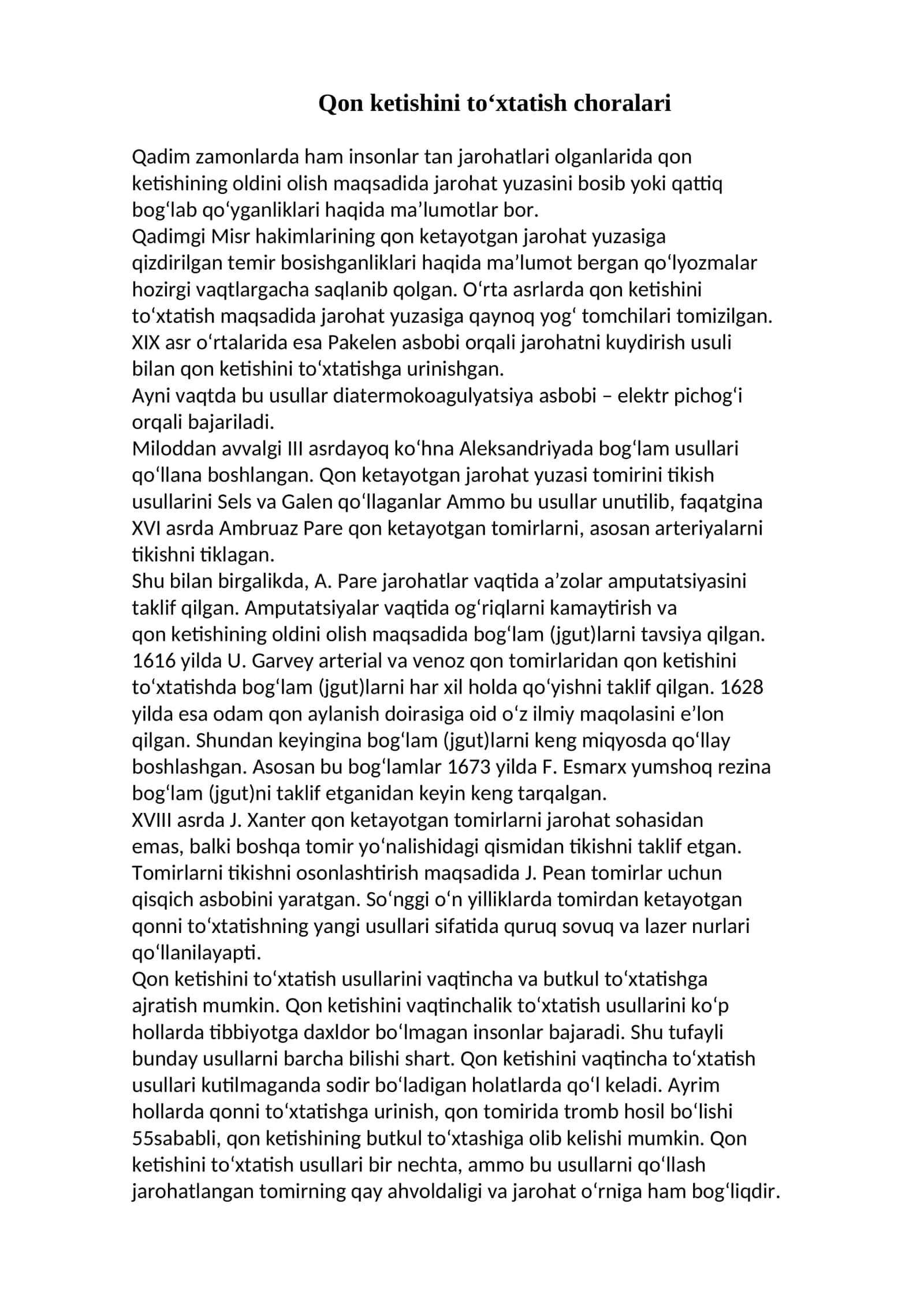 Qon ketishini to‘xtatish choralari 1