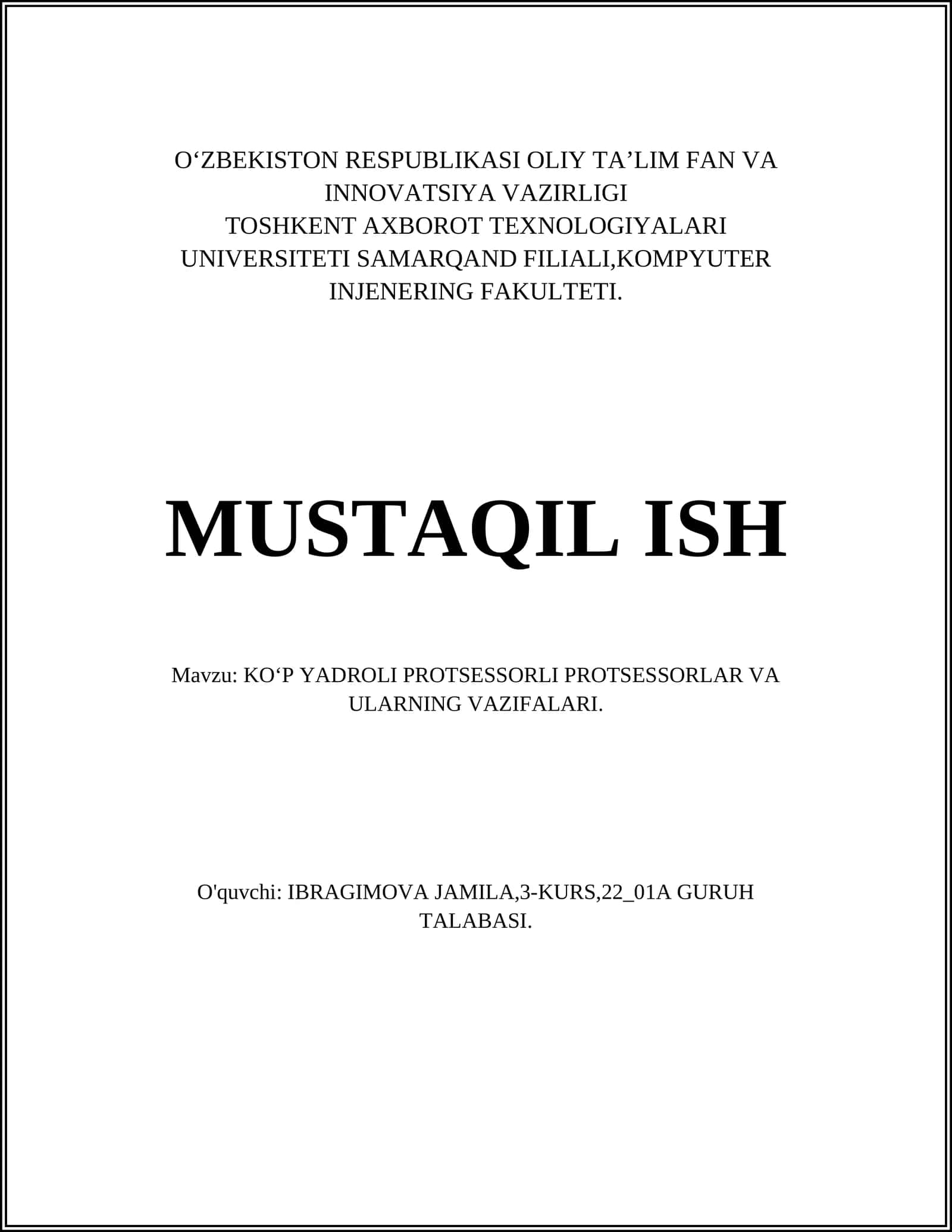 KOʻP YADROLI PROTSESSORLI PROTSESSORLAR VA ULARNING VAZIFALARI 1
