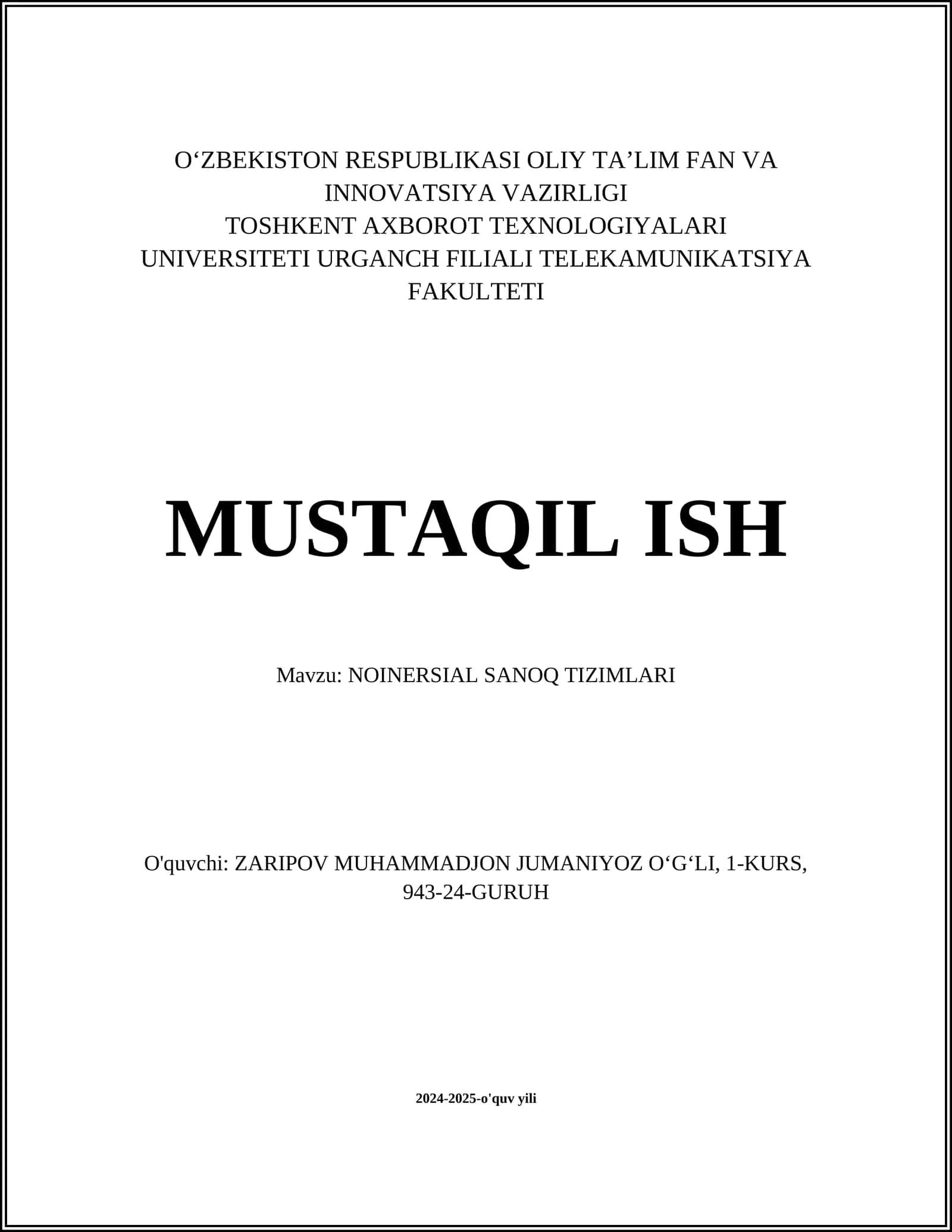 NOINERSIAL SANOQ TIZIMLARI 1