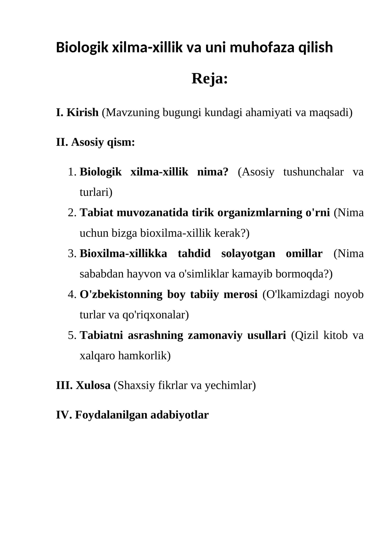 Biologik xilma-xillik va uni muhofaza qilish 1