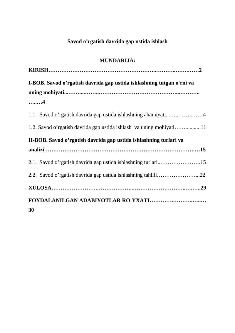 Savod o’rgatish davrida gap ustida ishlash 1