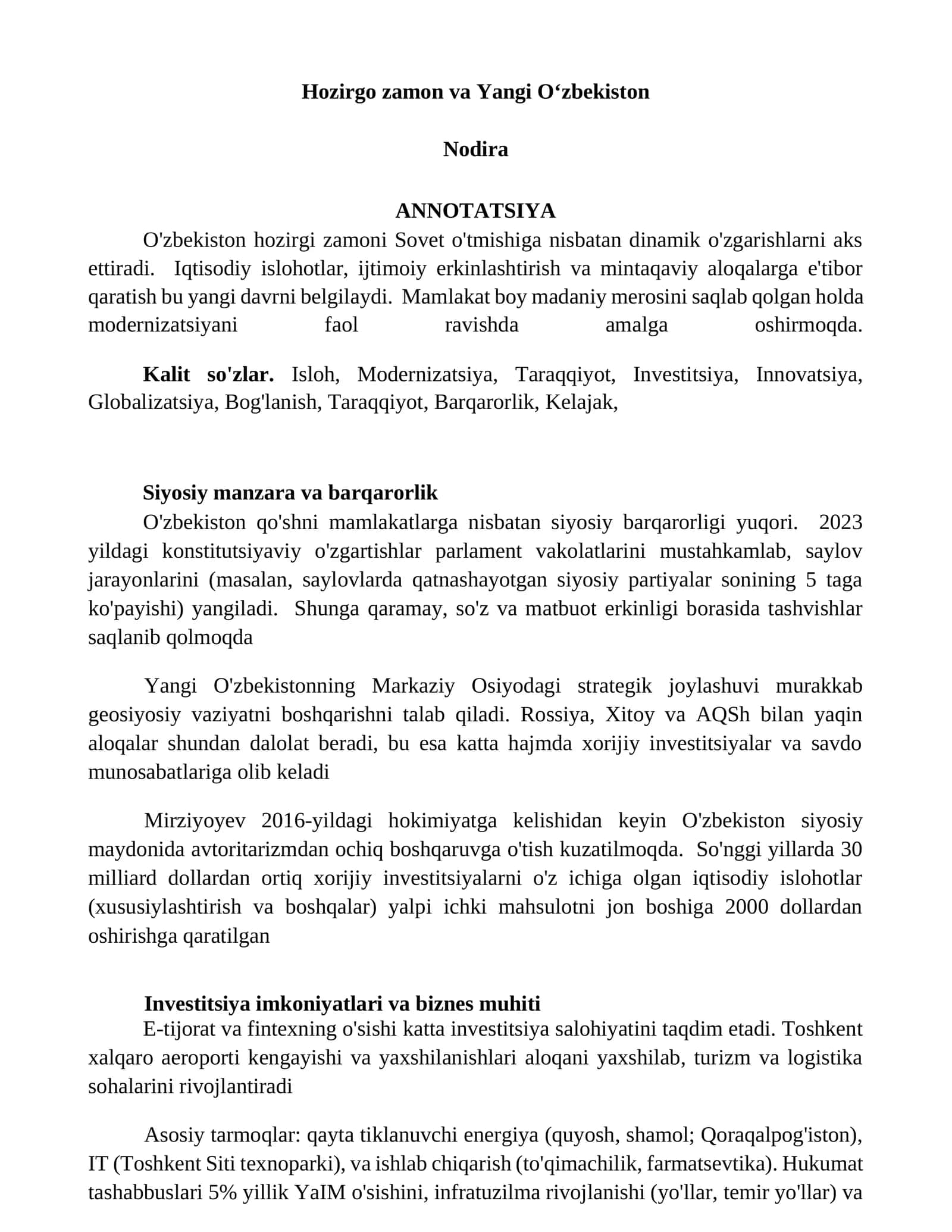 Hozirgo zamon va Yangi O‘zbekiston 1