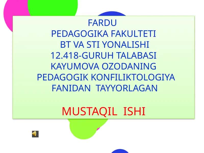PEDAGOGIK KONFILIKTOLOGIYANING PSIXOLOGIK ASOSLARI 1