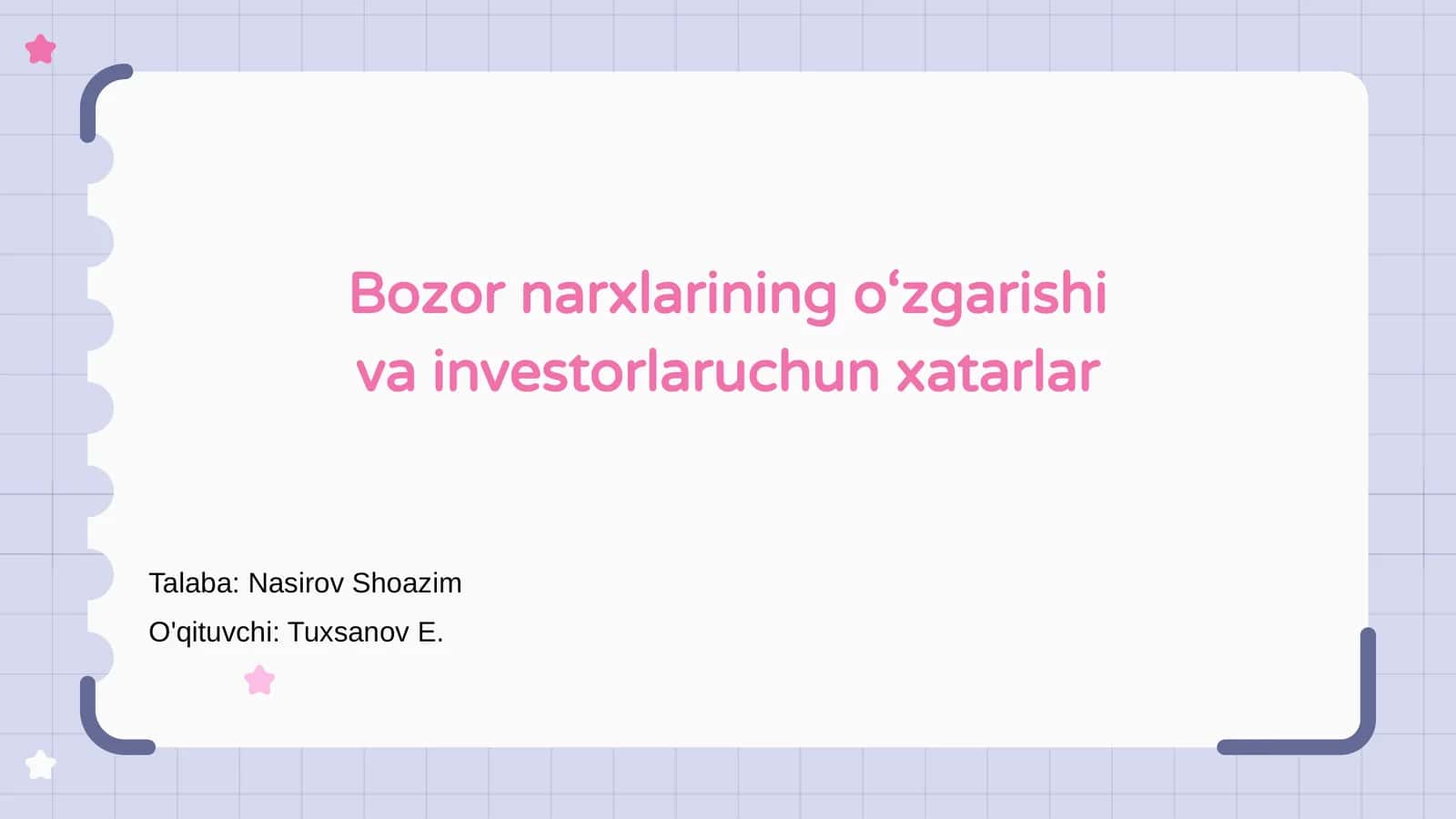 Bozor narxlarining o'zgarishi va investorlaruchun xatarlar 1