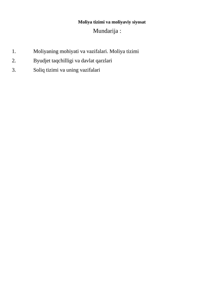 Moliya tizimi va moliyaviy siyosat 1