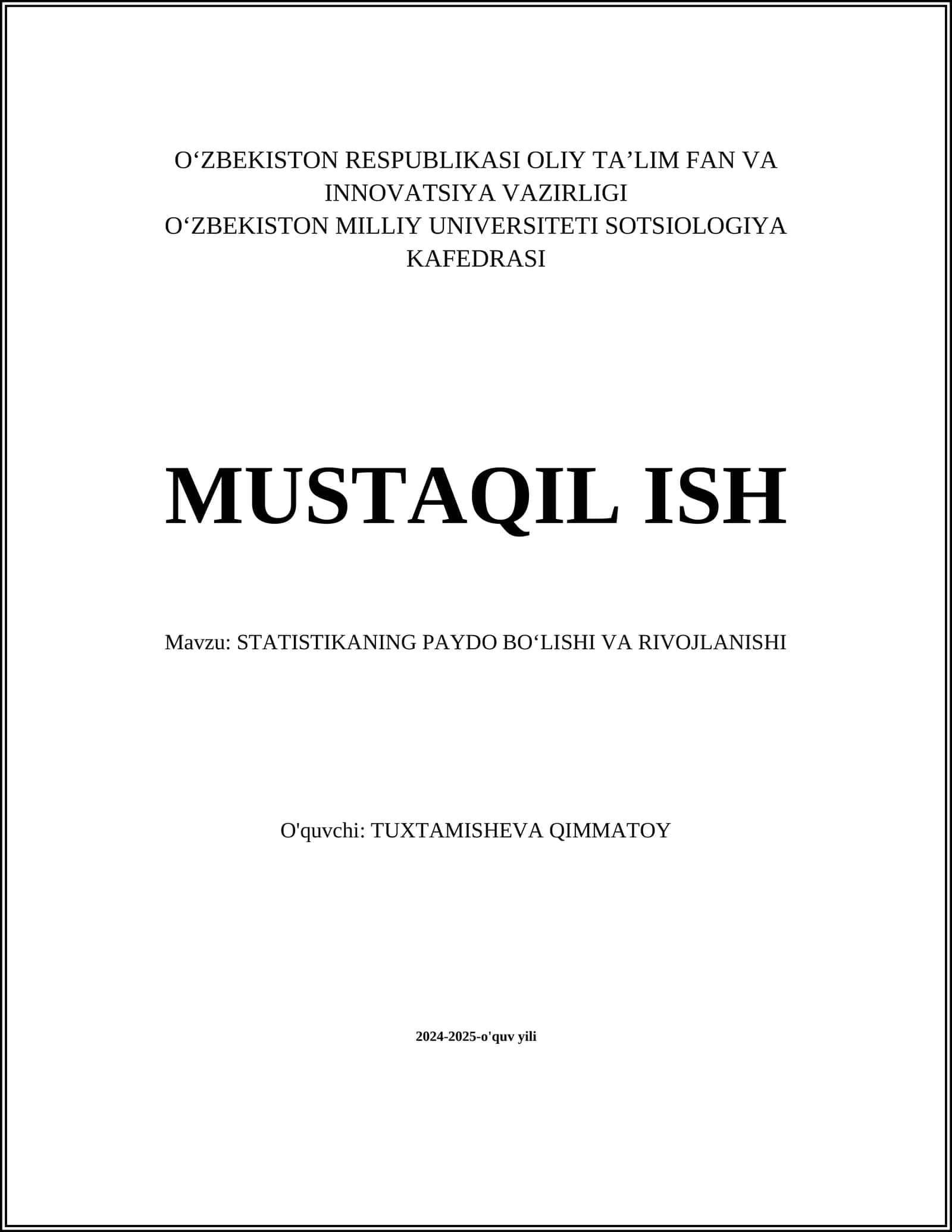 Statistikaning paydo boʻlishi va rivojlanishi 1