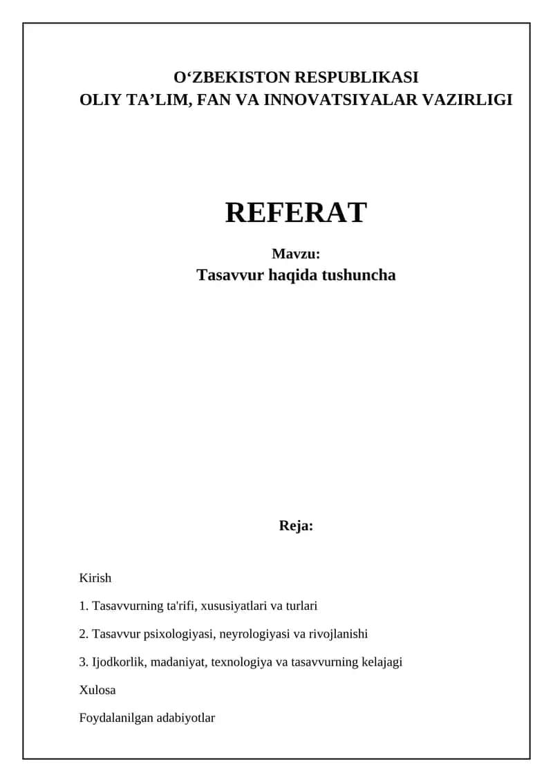 Tasavvur haqida tushuncha 1