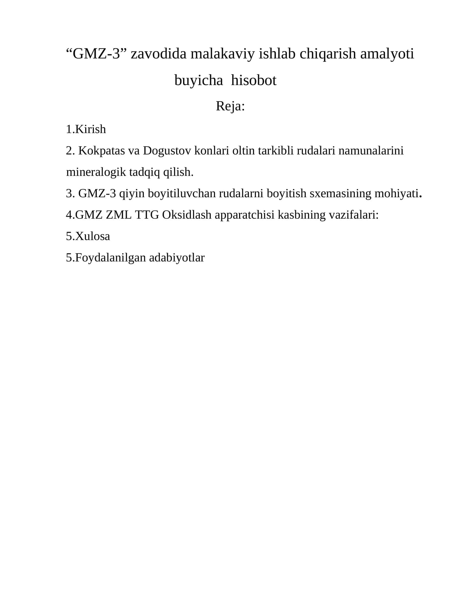 “GMZ-3” zavodida malakaviy ishlab chiqarish amalyoti buyicha  hisobot 1