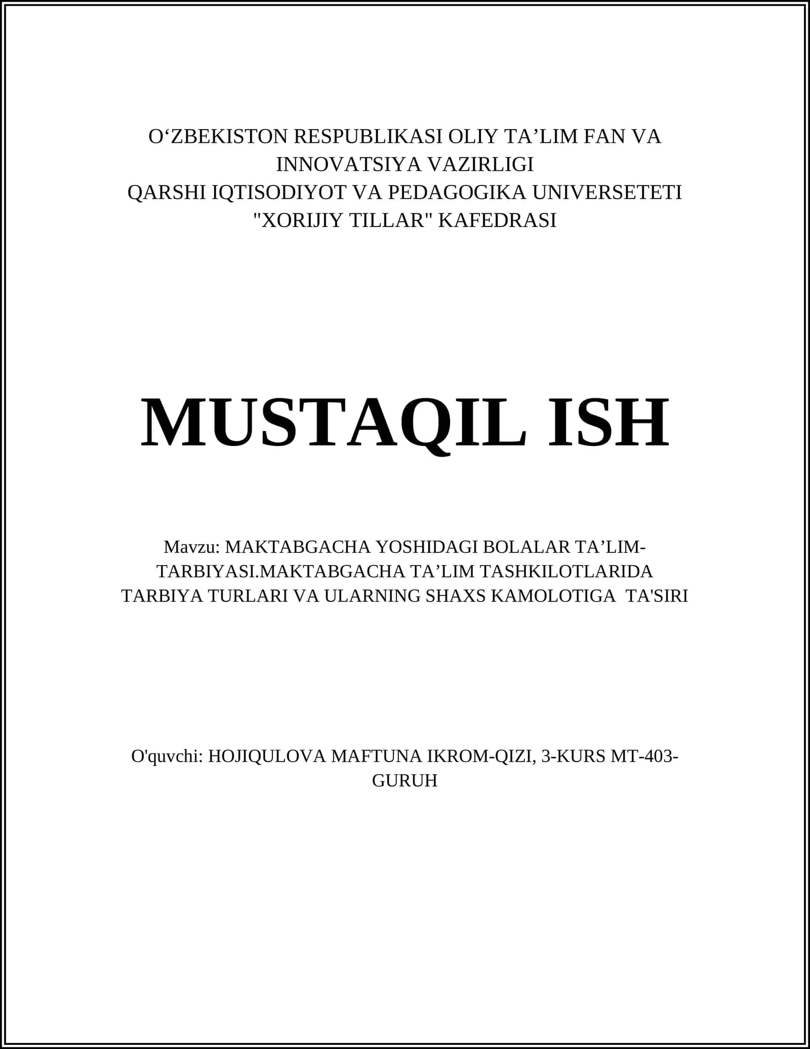 Maktabgacha yoshdagi bolalar psixologiyasi 1