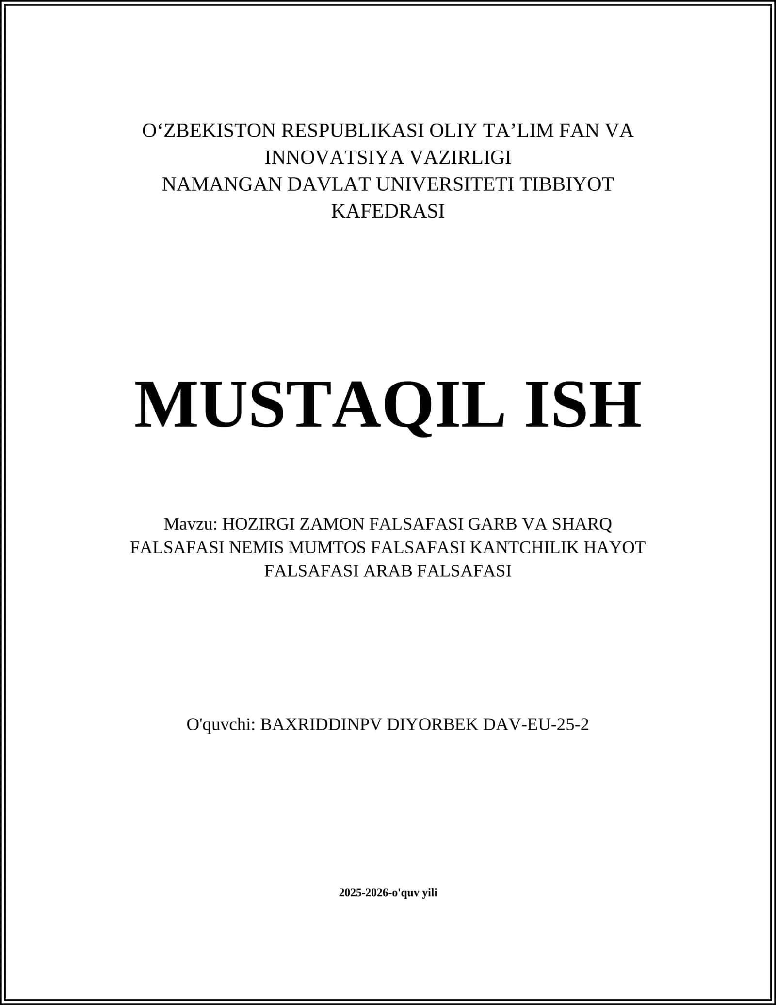 HOZIRGI ZAMON FALSAFASI GARB VA SHARQ FALSAFASI NEMIS MUMTOS FALSAFASI KANTCHILIK HAYOT FALSAFASI ARAB FALSAFASI 1