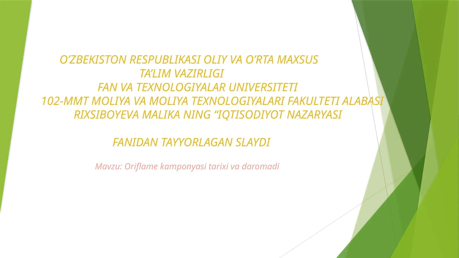 IQTISODIYOT NAZARYASI FANIDAN TAYYORLAGAN SLAYDI 1