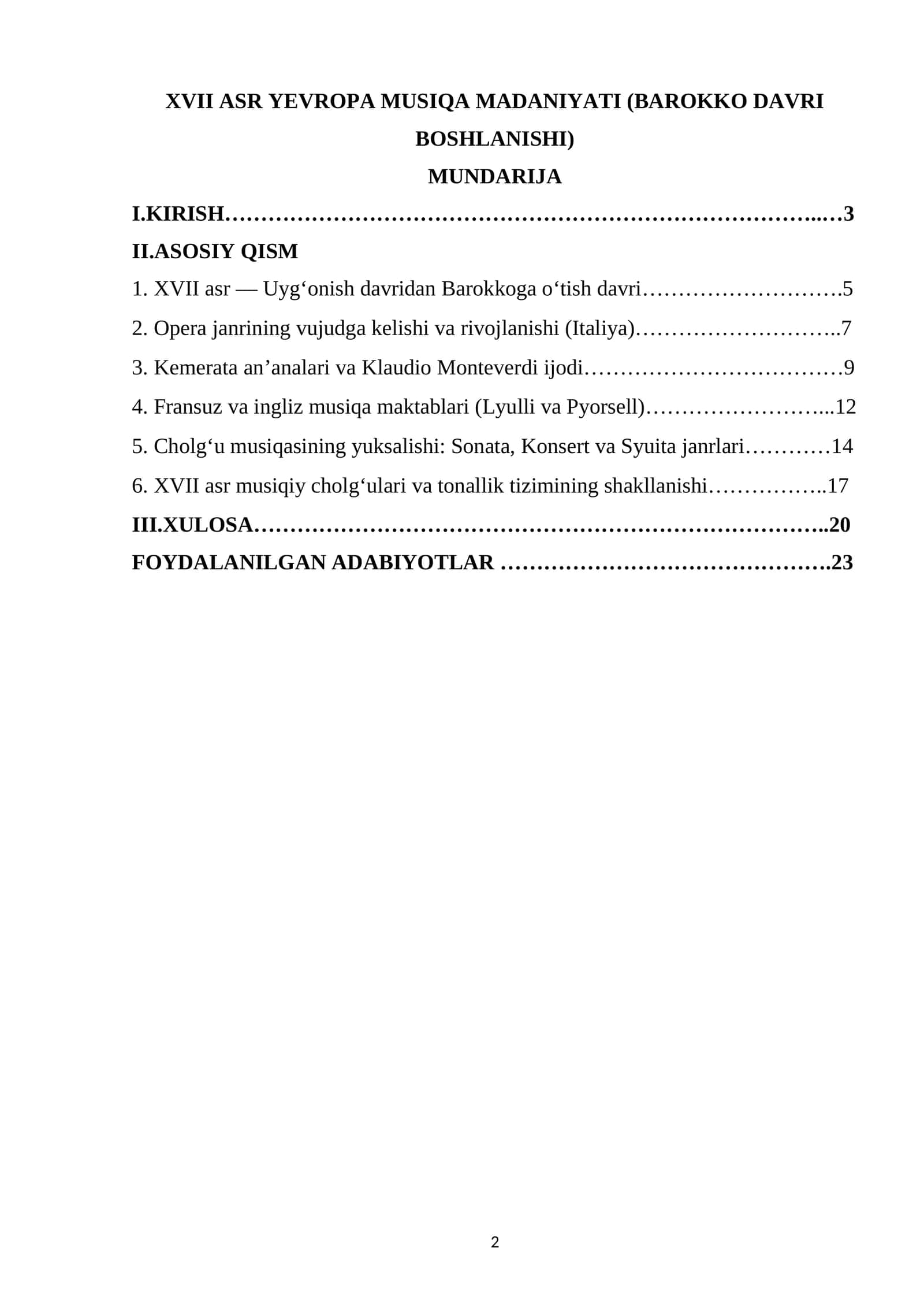 XVII ASR YEVROPA MUSIQA MADANIYATI (BAROKKO DAVRI BOSHLANISHI) 1