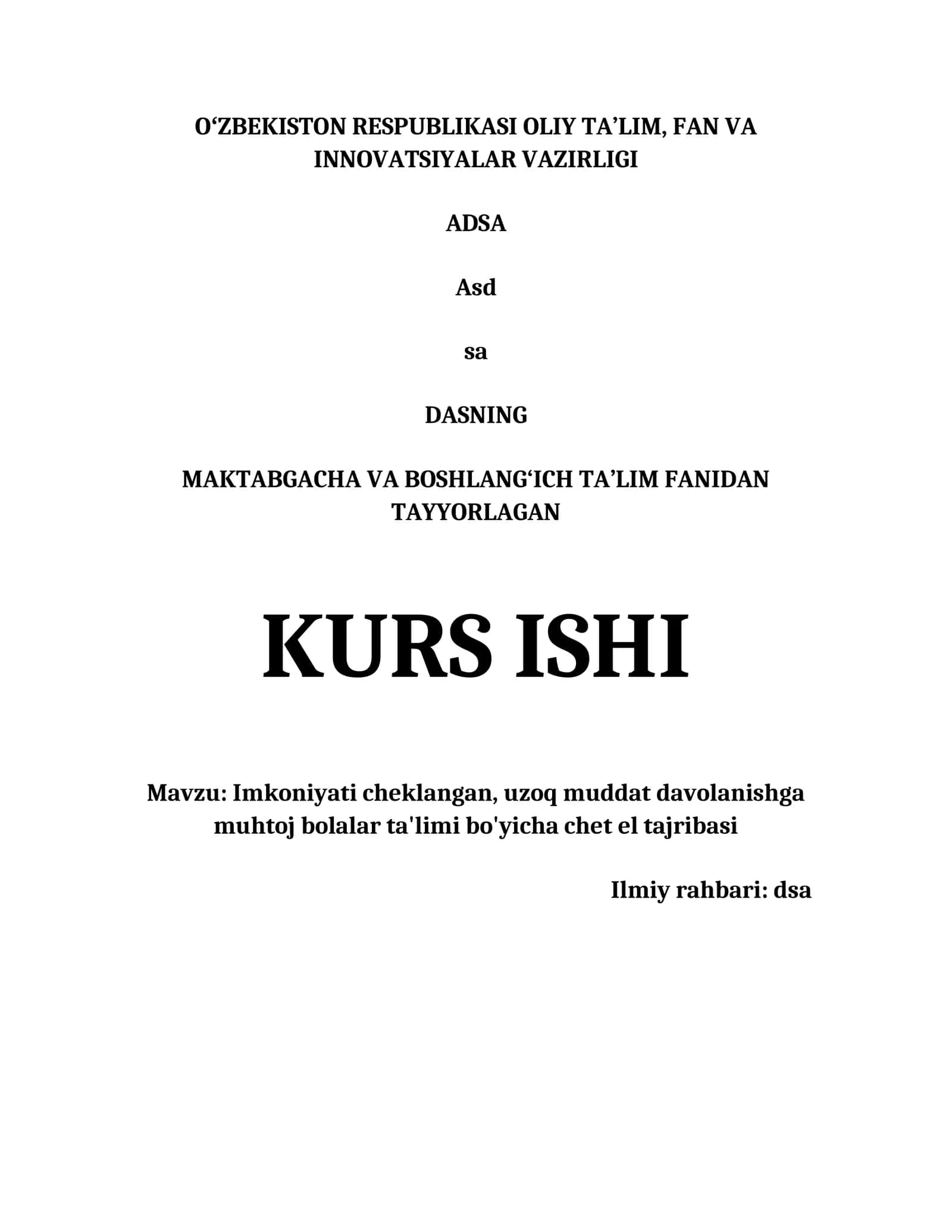 MAKTABGACHA VA BOSHLANG‘ICH TA’LIM FANIDAN TAYYORLAGAN KURS ISHI 1