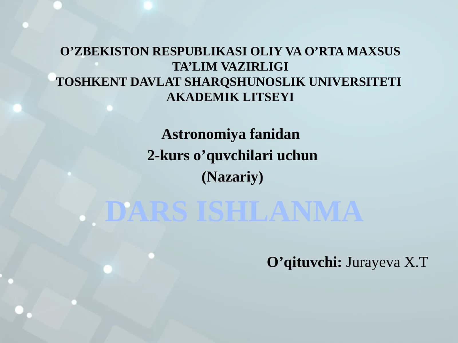 DARS ISHLANMA Astronomiyada uzunlik o’lchov birliklari.Ikkijism massasi.Kosmik tezlik 1