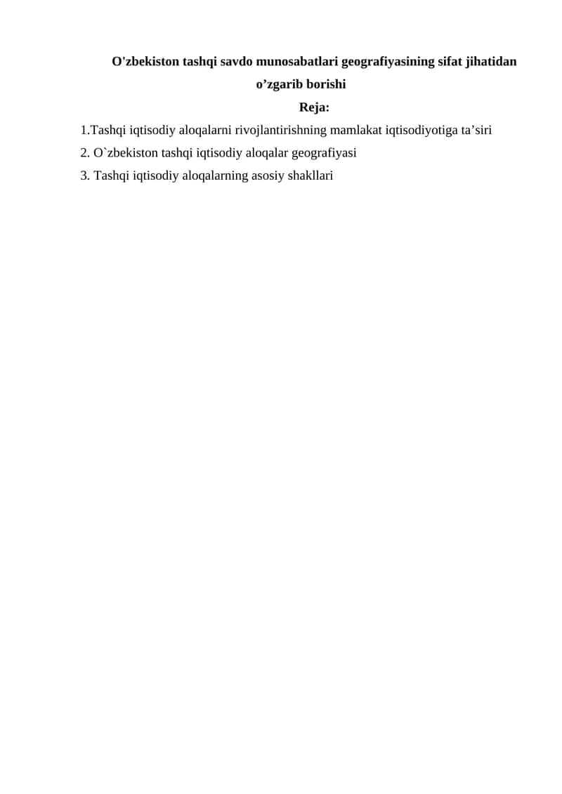 O`zbekiston tashqi iqtisodiy aloqalar geografiyasi 1