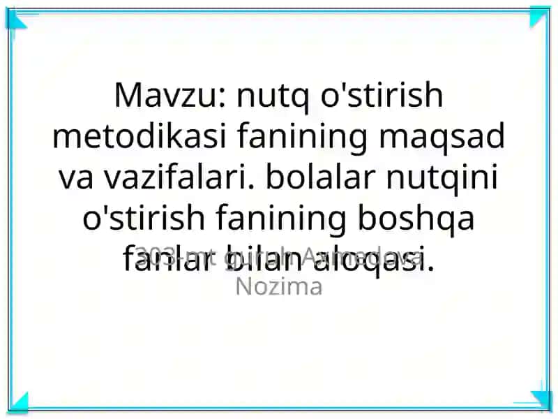 Nutq o'stirish metodikasi