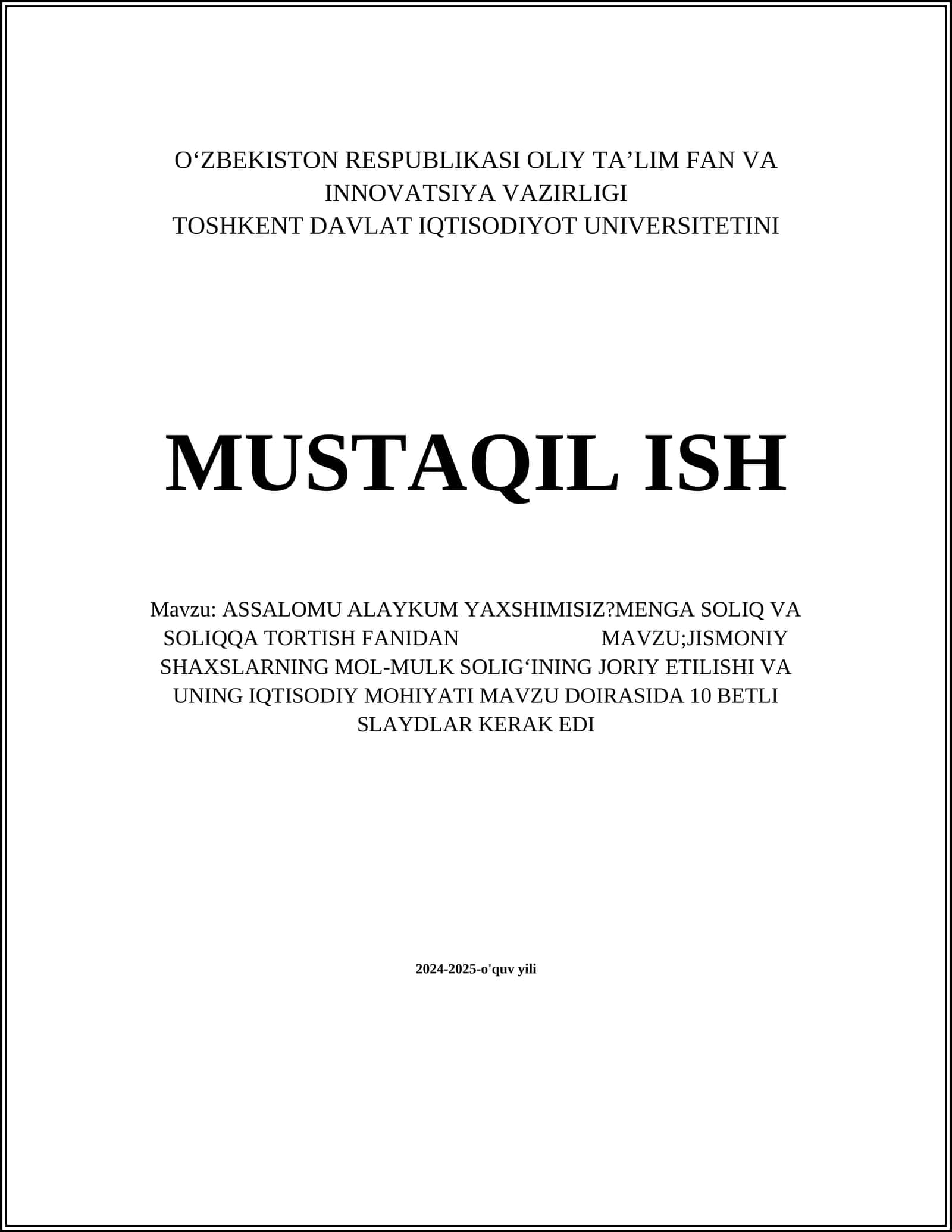 Jismoniy shaxslarning mol-mulk soligʻining joriy etilishi va uning iqtisodiy mohiyati 1