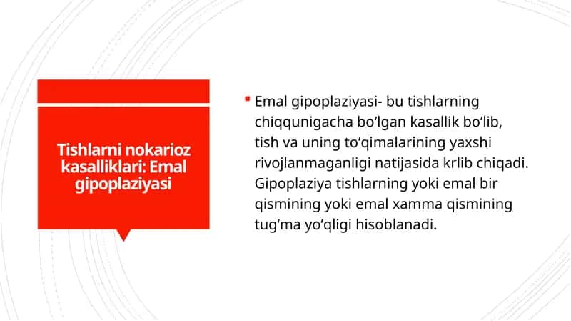 Tishlarni nokarioz kasalliklari: Emal gipoplaziyasi 1