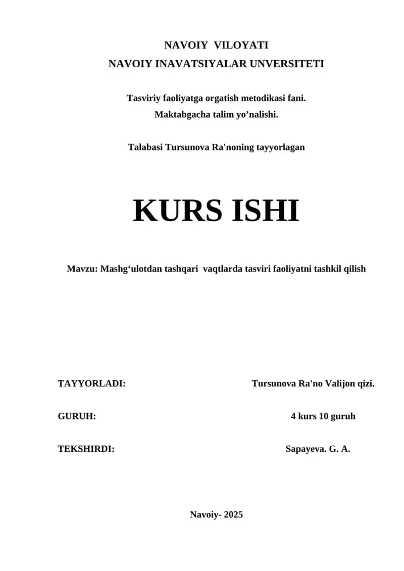 Mashgʻulotdan tashqari  vaqtlarda tasviri faoliyatni tashkil qilish 1