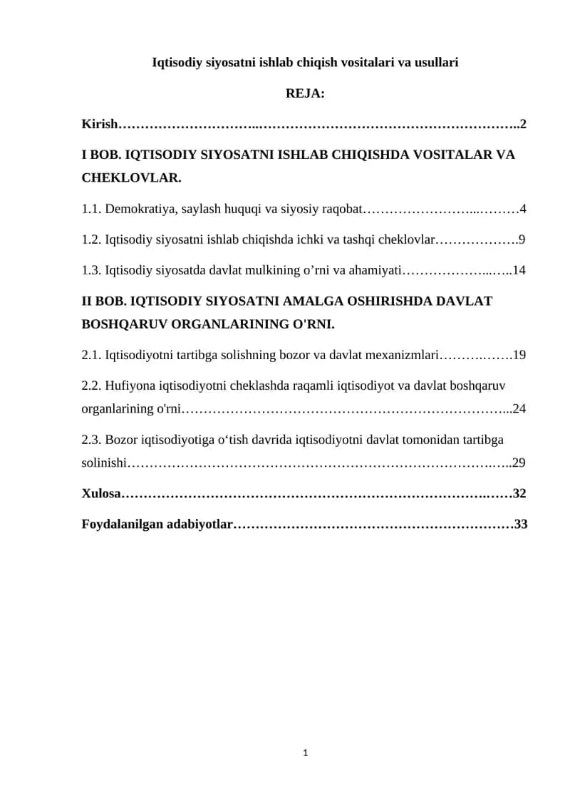 Iqtisodiy siyosatni ishlab chiqish vositalari va usullari 1